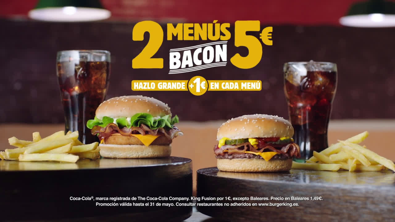 Burger King 2 MENÚS CON BACON POR 5€ anuncio