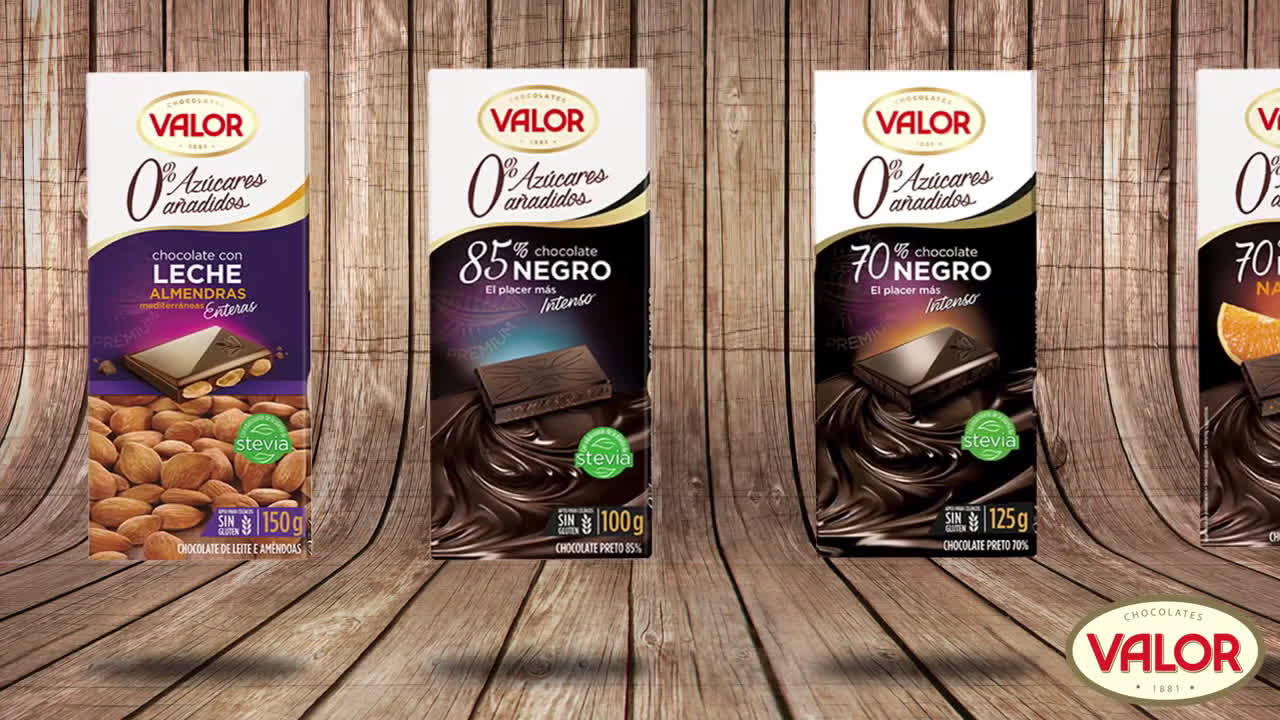 Chocolates Valor Chocolate 0% Aúcares añadidos anuncio