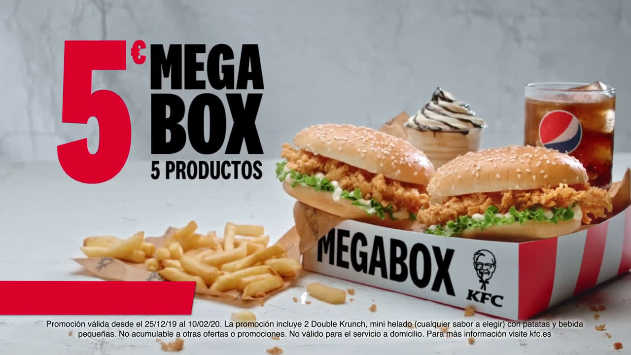 KFC Últimos días de Megabox🍗dos burgers por 5€ 🍗 Sabe a #PolloPollo 😏 anuncio