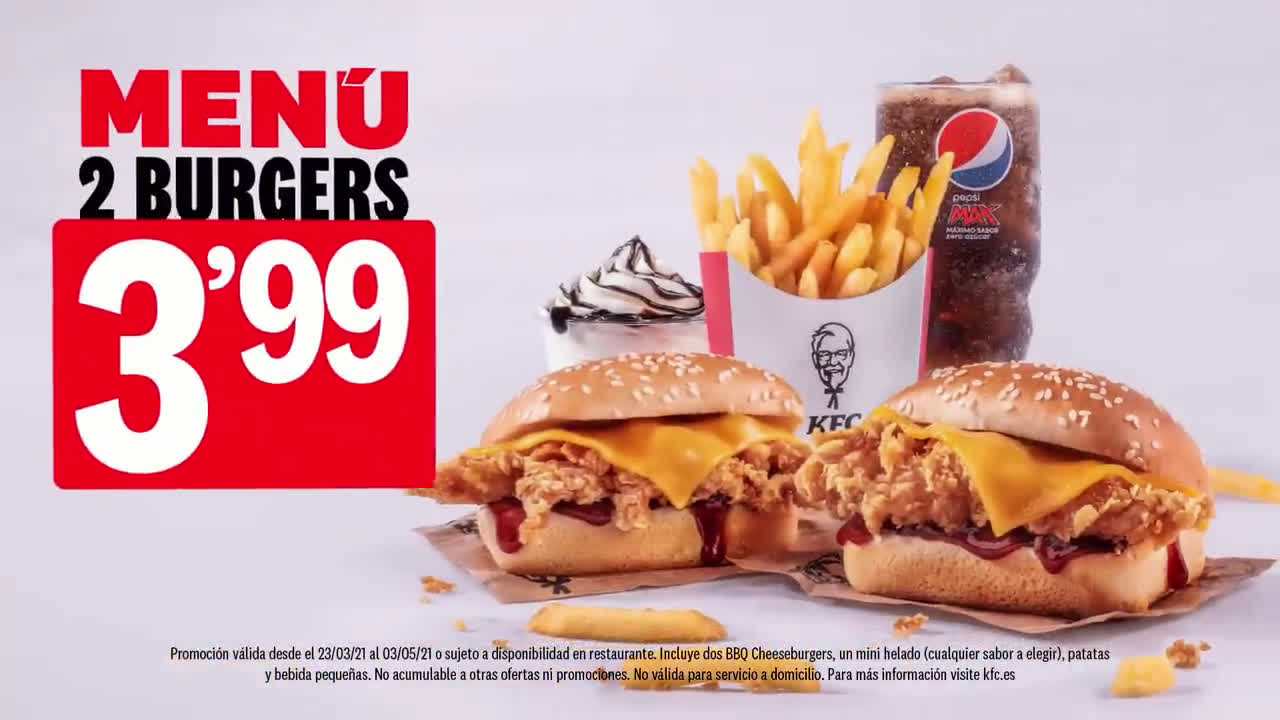 KFC 🍔🍔¡Nuevo menú 2 burgers!🍔🍔 anuncio