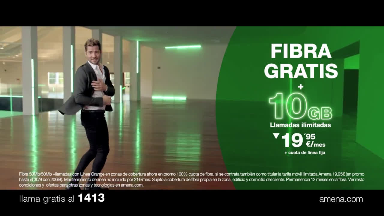 Amena “Si pagas de más por tu fibra... ¡Dale una patada!" David Bisbal #AsíDeClaro 10GB SGJ5 anuncio