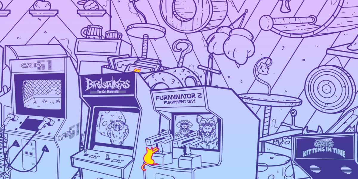 encontrar gatos en 1980 en An Arcade Full of Cats