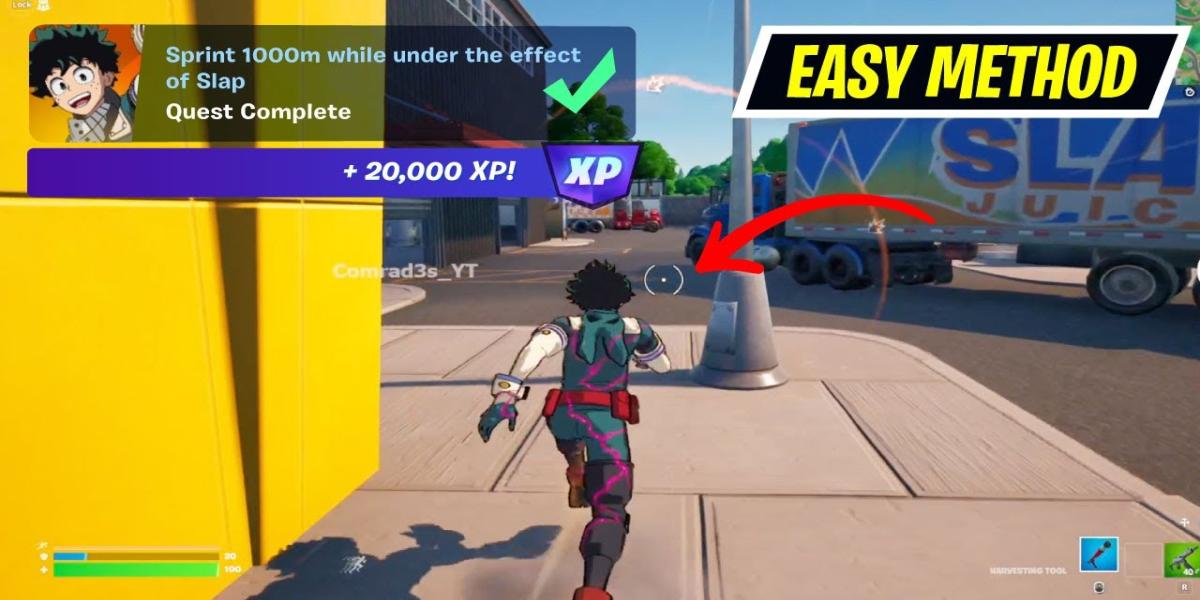 Sprinte 1000 Meter unter der Wirkung des Schlags in Fortnite