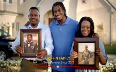 Who appears in the USAA military family commercial?