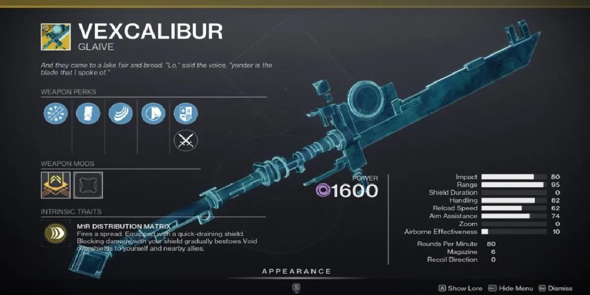 Immovable Refit Vexcalibur catalyst in Destiny 2