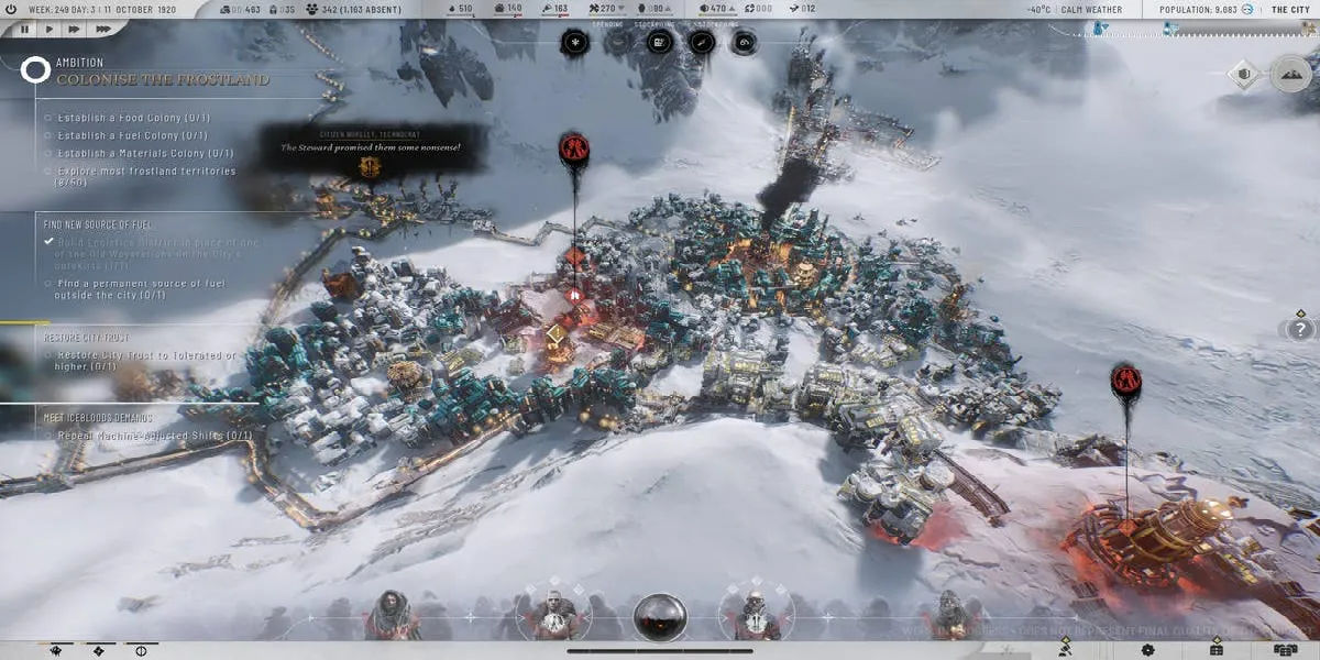 Frostpunk 2: Transferencia de producción de petróleo a New