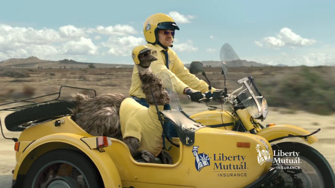 Liberty Mutual Insurance LiMu Emu on the motorcycle Ad Commercial on TV 2020