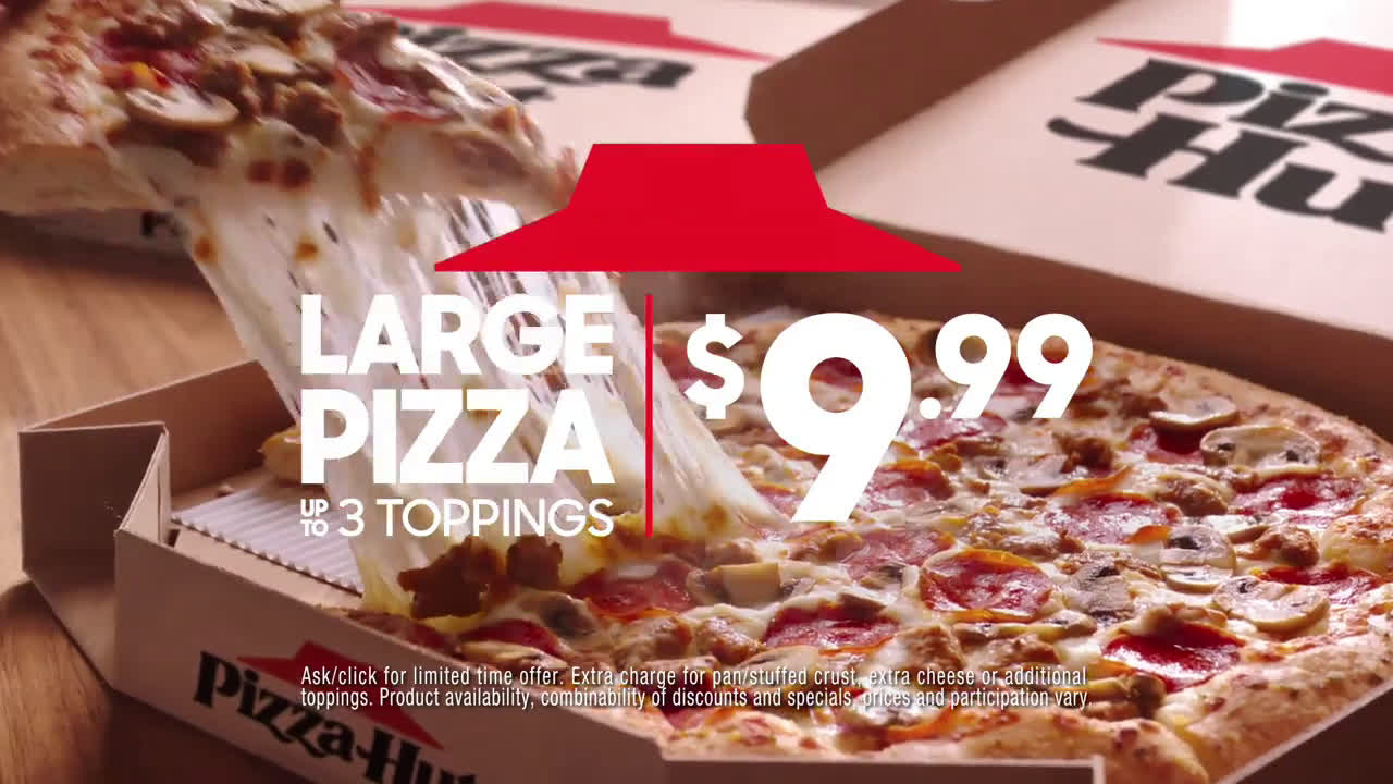 Pizza Hut Order 9.99 LARGE 3Topping Pizzas for Delivery or Carryout