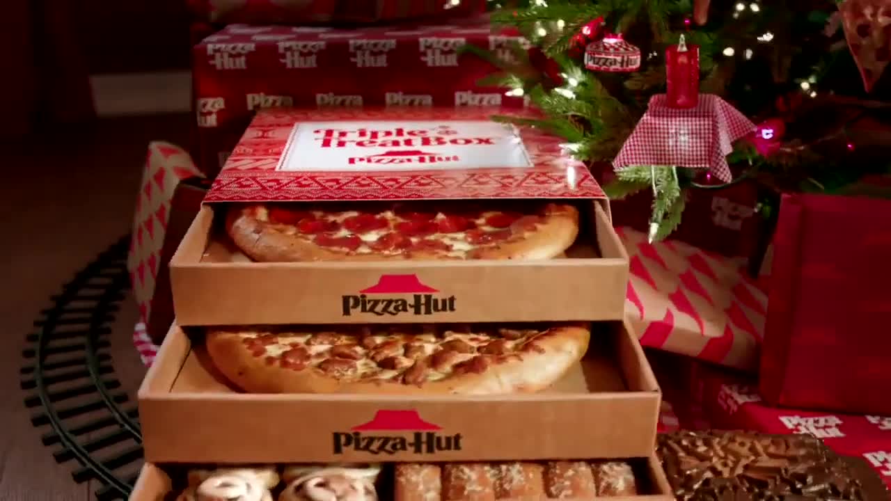 Pizza Hut Triple Treat Box Holiday Train Ad Commercial on TV
