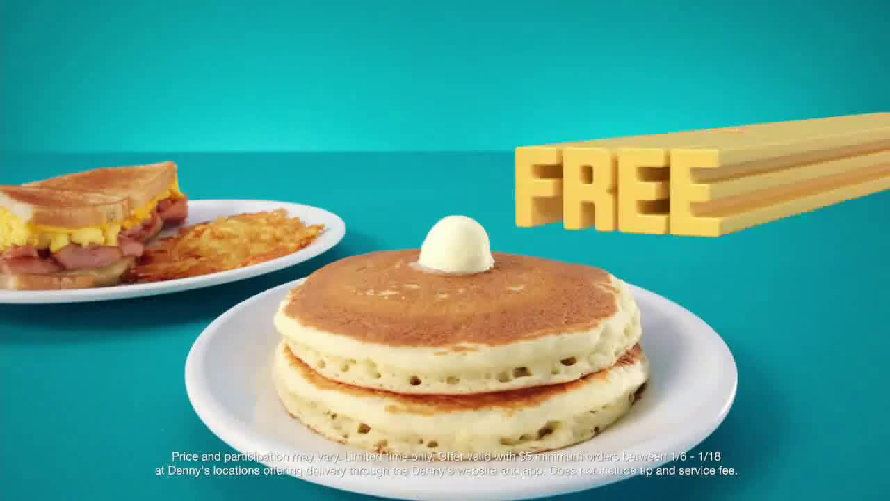 Denny's Free Pancakes and Delivery Ad Commercial on TV 2021