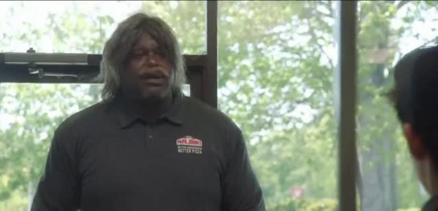 Papa John S Shaquille O Neal Delightedly Takes Off His Costume After Getting The Right Answer Ad Commercial On Tv