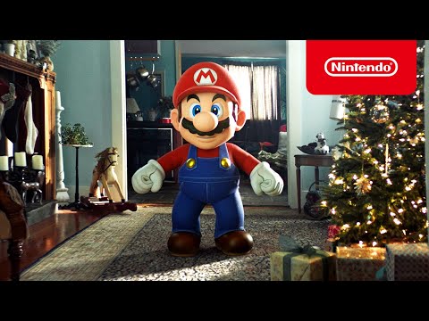 Girl playing Animal Crossing at Christmas Trailer