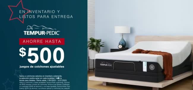 Ashley HomeStore Presidents Day Sale 'Tempur-Pedic: Ahorre hasta $500'