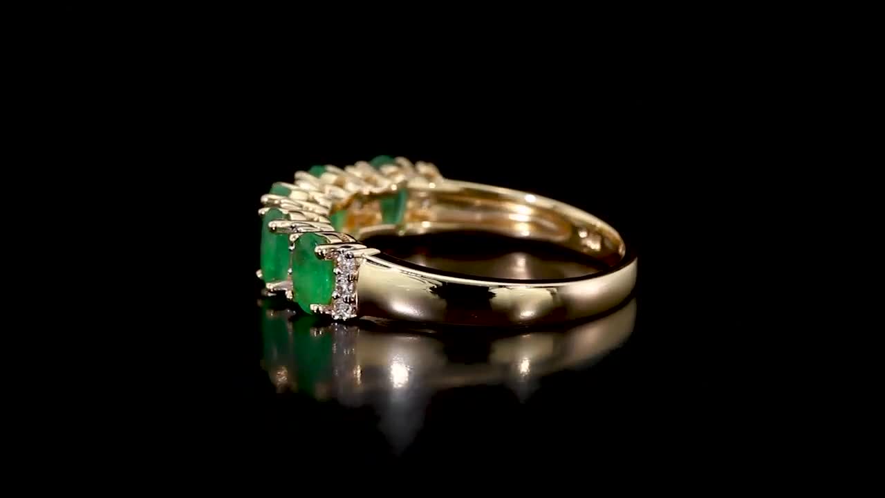 REEDS Jewelers Oval Emerald and 1/6ctw Diamond Yellow Gold Ring