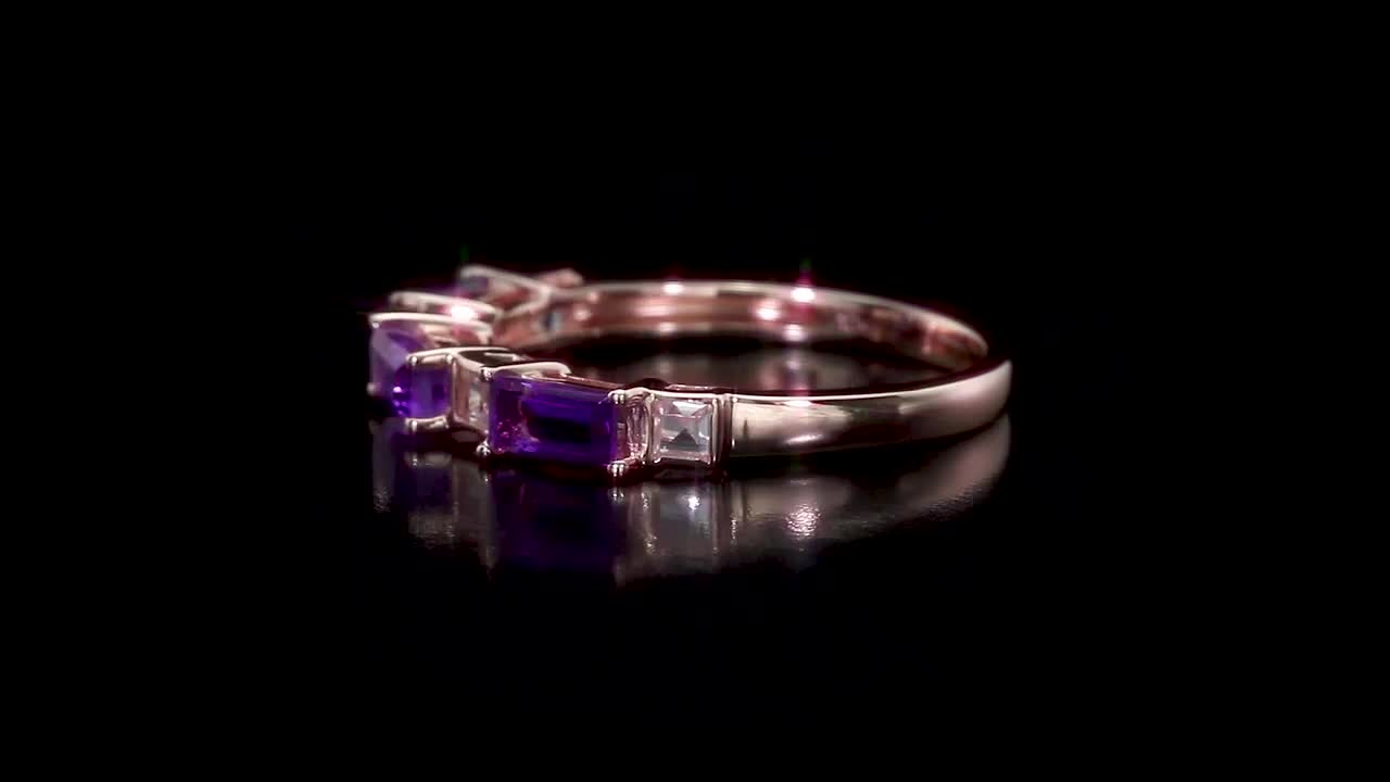 REEDS Jewelers Amethyst and White Topaz Rose Gold Stackable Ring