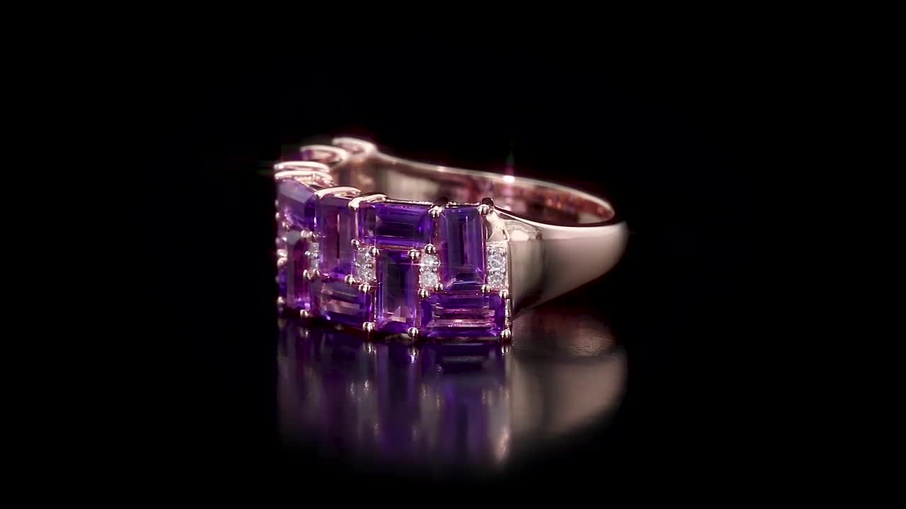 REEDS Jewelers Amethyst and 1/10ctw Diamond Geometric Rose Gold Ring