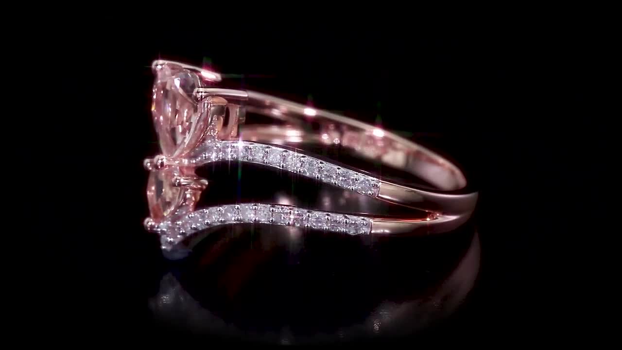 REEDS Jewelers Double Heart Morganite and 1/4ctw Diamond Rose Gold