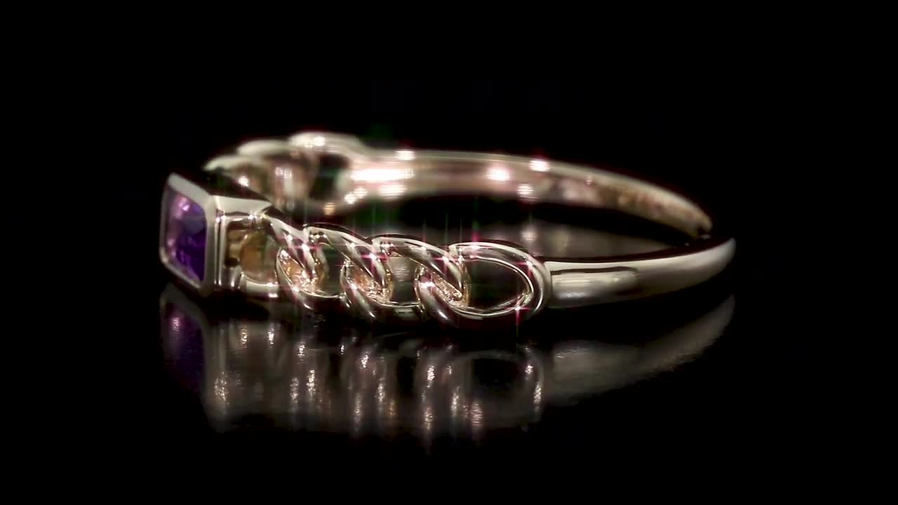 REEDS Jewelers Amethyst Yellow Gold Chain Link Stackable Ring