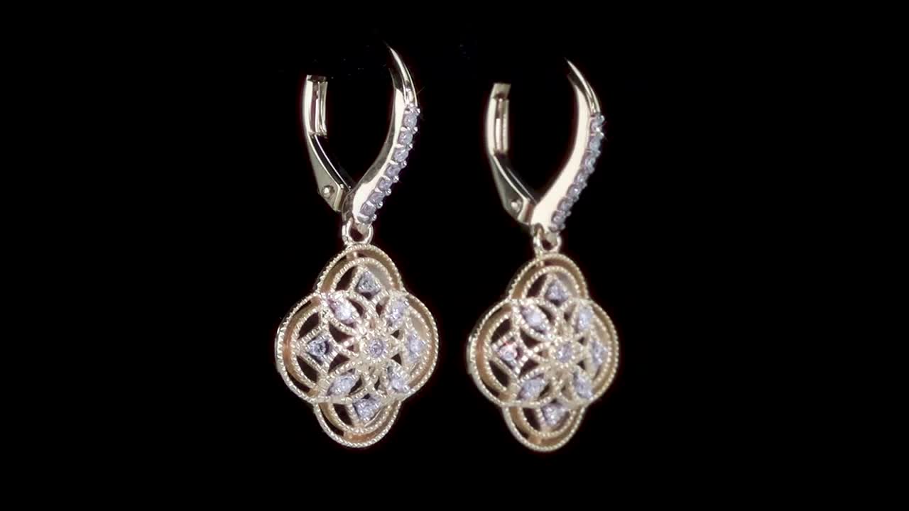 REEDS Jewelers 1/6ctw Diamond Quatrefoil Lace Yellow Gold Lever 