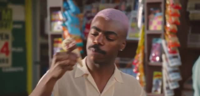 Häagen-Dazs man with pink hair try the Butter Coockie