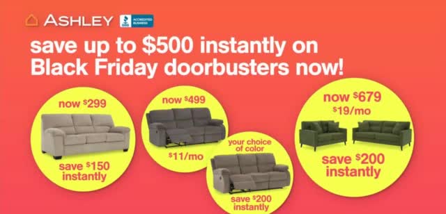 Ashley HomeStore Black Friday 'Best Prices of the Year: Up to 60% Off'