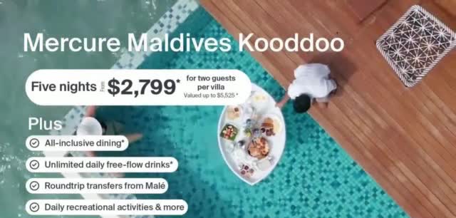 Luxury Escapes 'Mercure Maldives: $2,799'