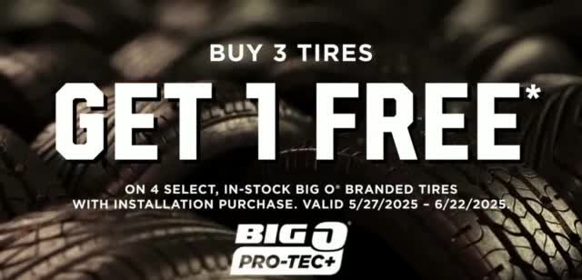 Big O Tires Worry-Less-Athon 'Car Worries: Buy Three Get One Free'