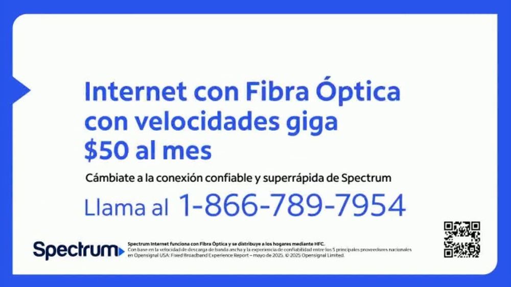 Spectrum Internet con fibra óptica $50 al mes y $20 más al mes
