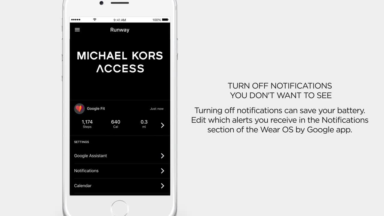 michael kors runway battery life